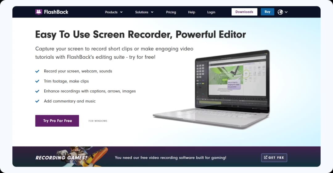 FlashBack Express screen recorder for recording screen