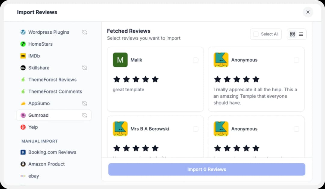 Import Gumroad Reviews to Feedspace