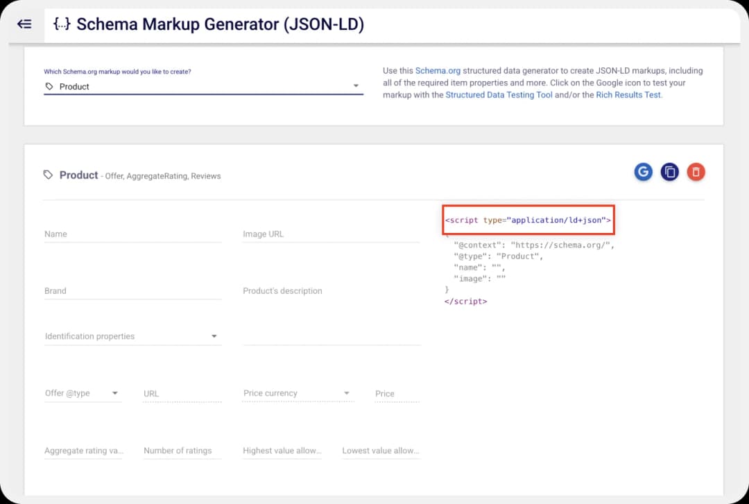 JSON schema code snippet for displaying star ratings in search
