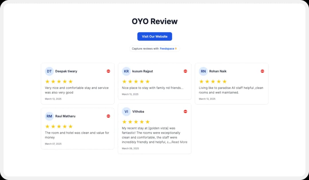 Wall of Love made using OYO Reviews