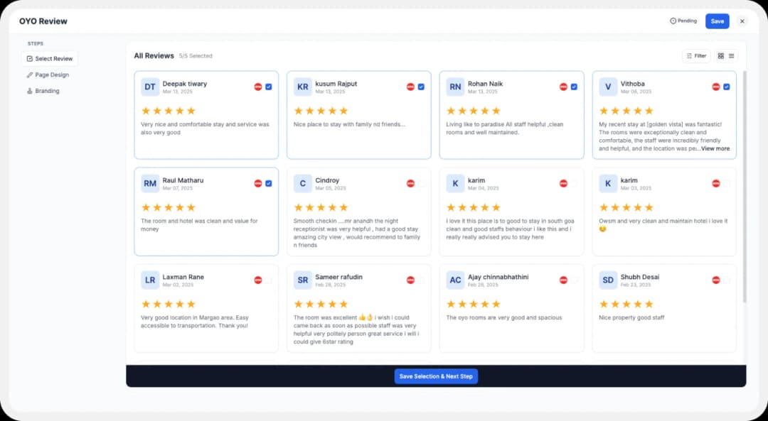 OYO reviews to add on website using wall of love