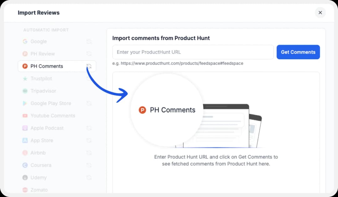 Supported platforms for importing user comments