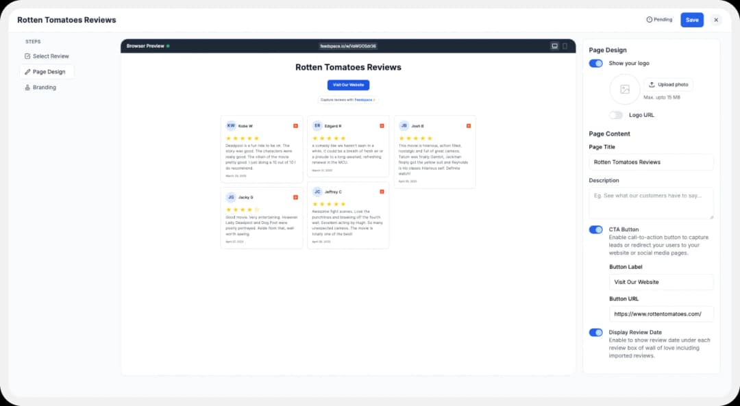 Settings to customize Wall of Love display appearance