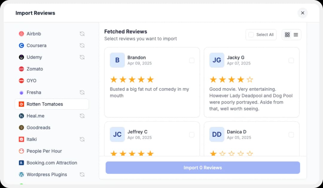 Importing Rotten Tomatoes reviews to Feedspace