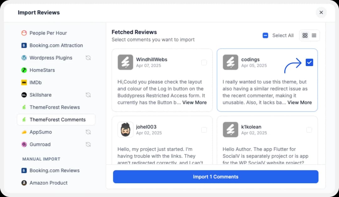 Embedding Themeforest Comments on website using Wall of Love