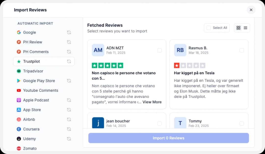 Importing reviews from Trustpilot