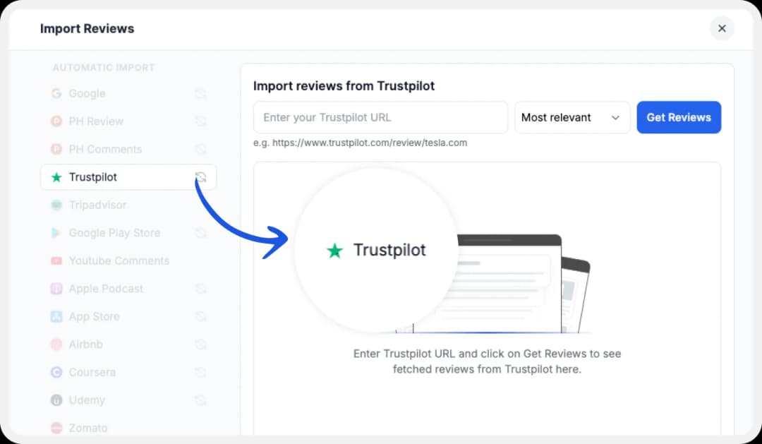 Supported platforms to import Reviews