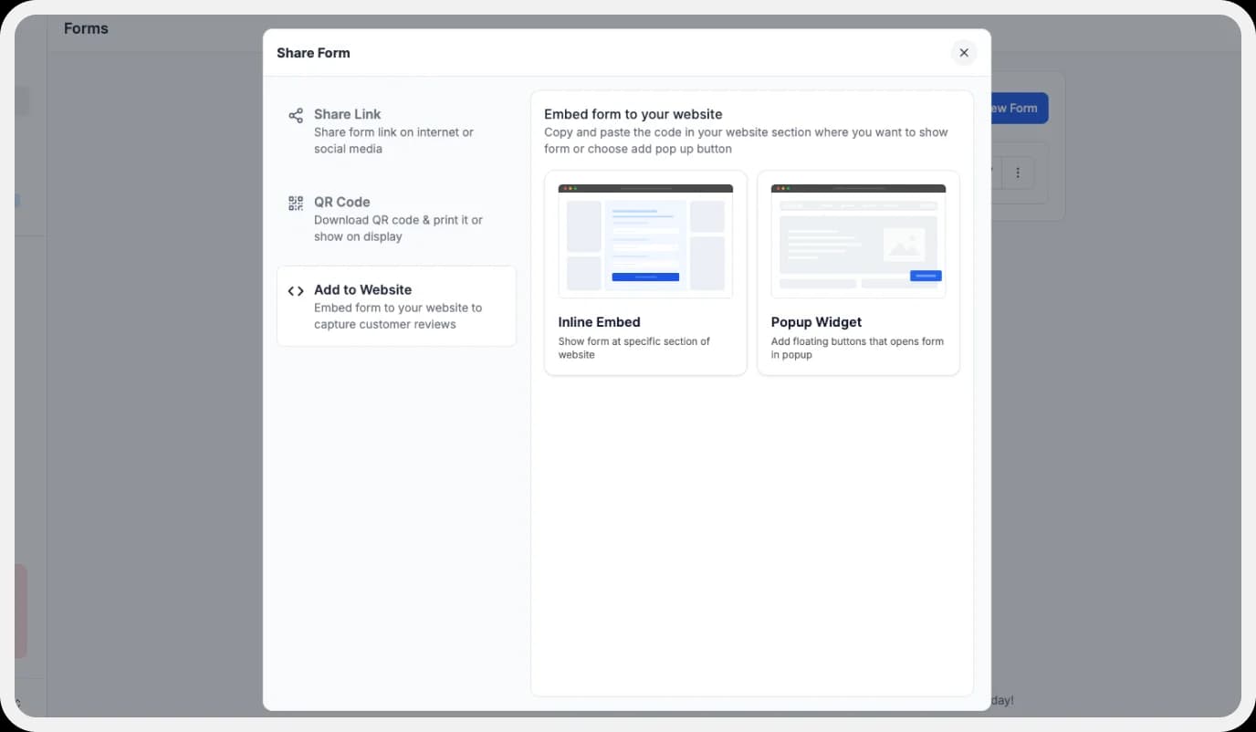 Embed review collection form on your website using Feedspace