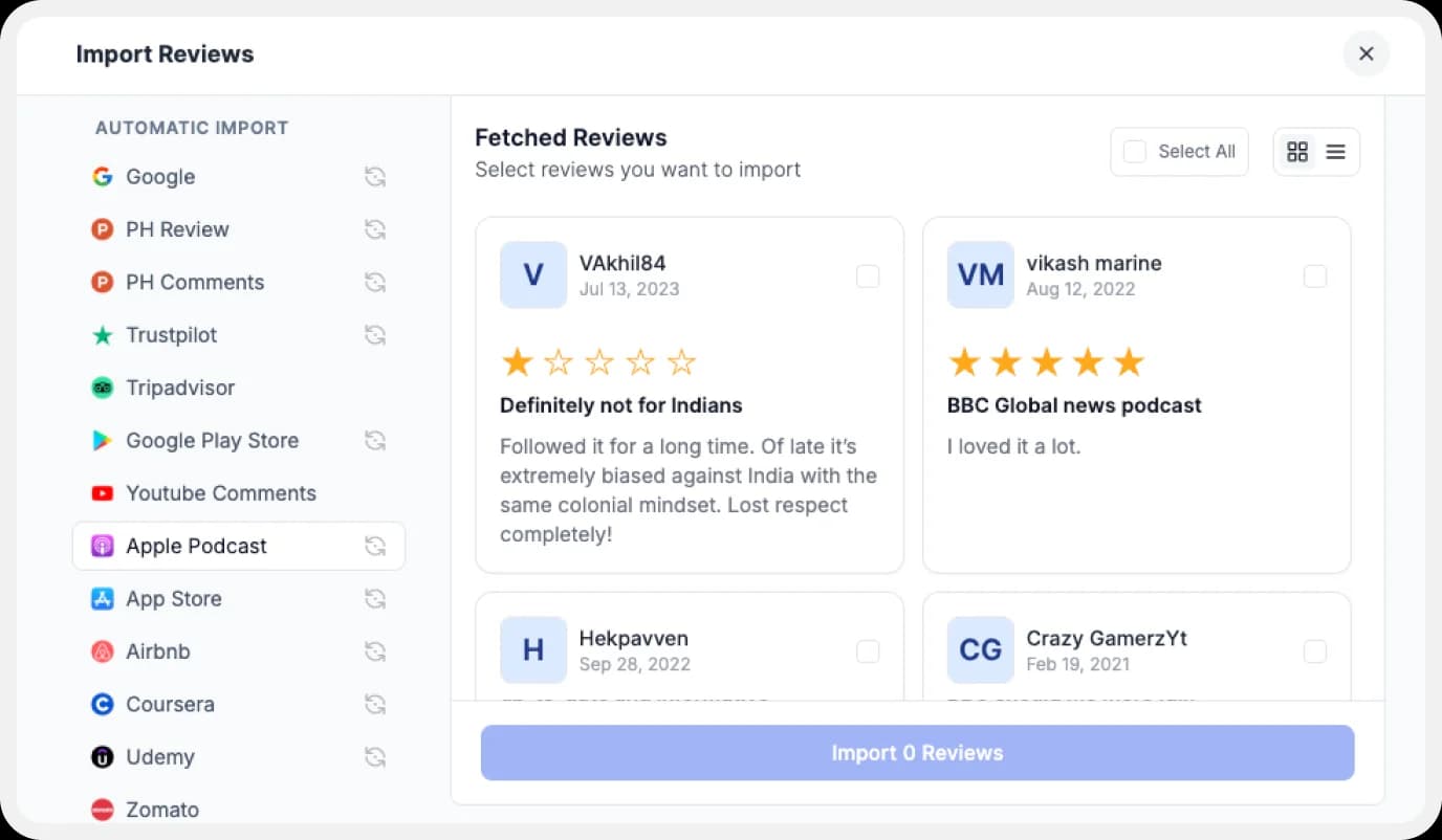 Import Apple Podcasts reviews to Feedspace