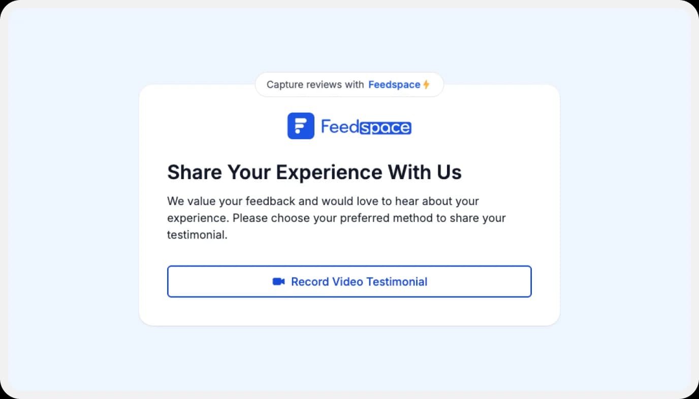 Feedspace testimonial form with a product feedback question