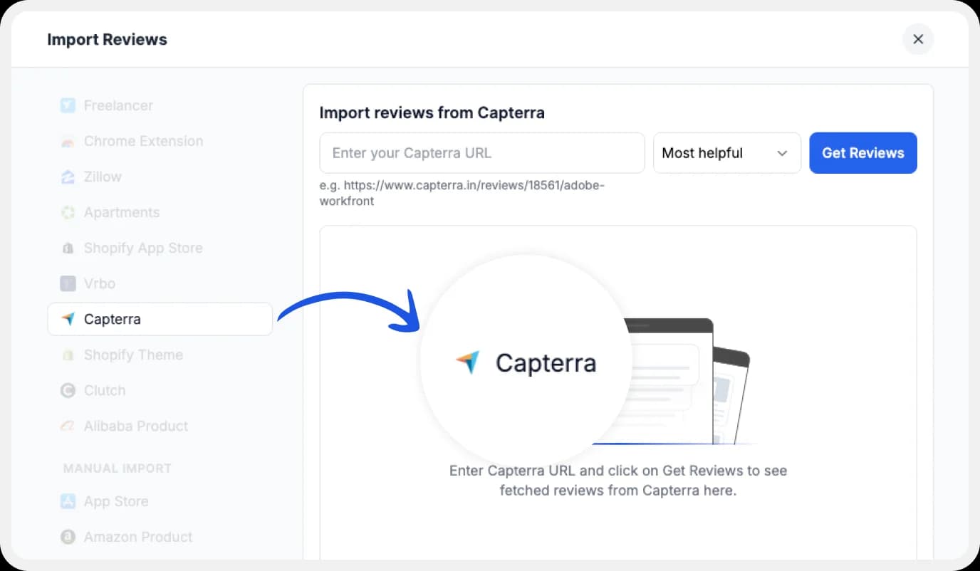 Platforms list to import Capterra reviews to Feedspace