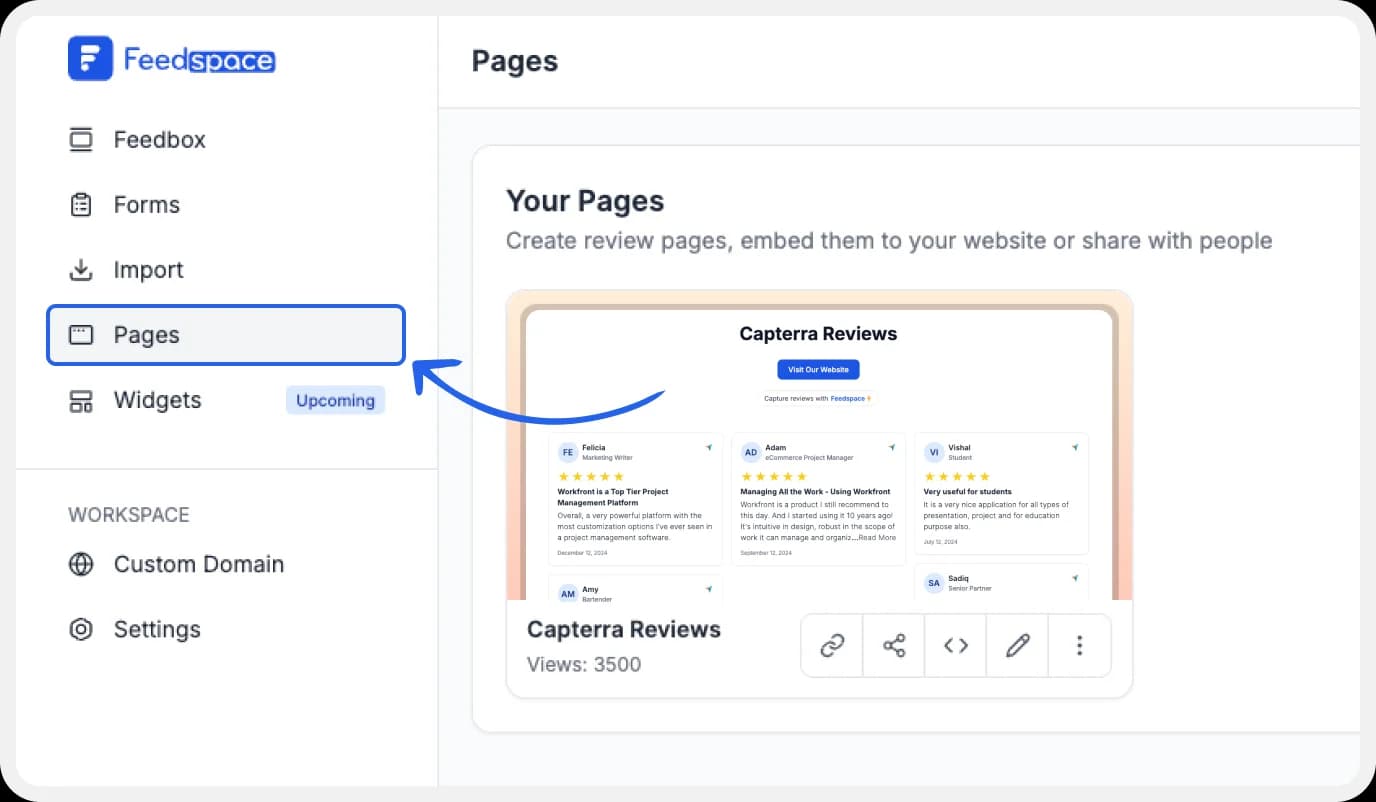Navigate to the Pages section to choose your Wall of Love