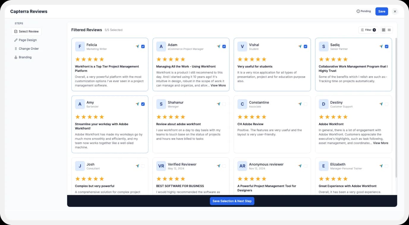 Select reviews to add to Wall of Love