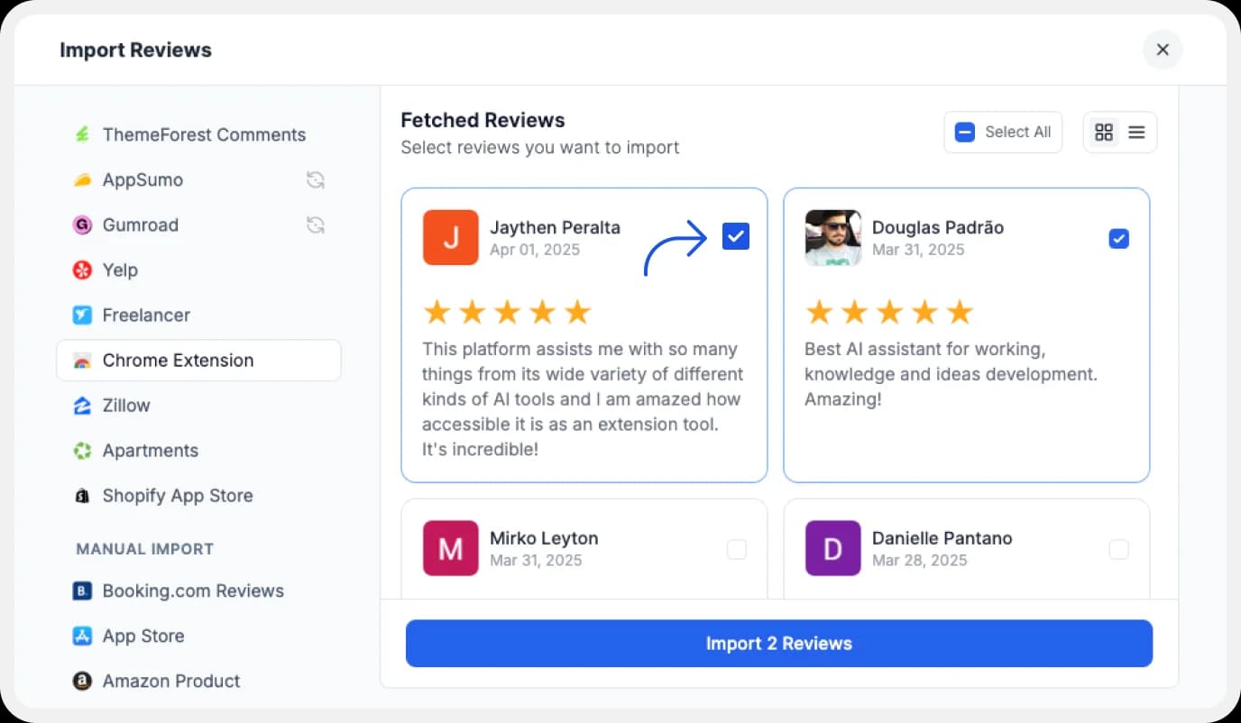 Import Chrome Extension Review to Feedspace