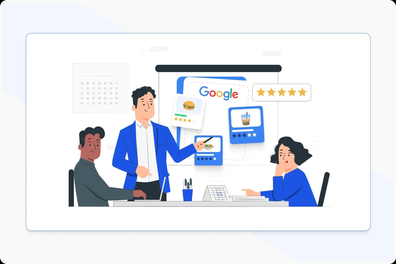 A restaurant owner checking customer reviews to improve their online presence