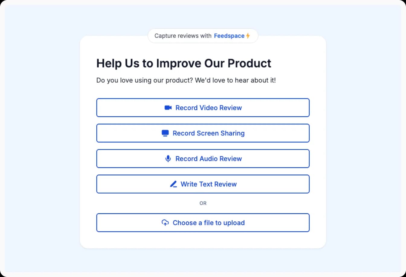 Use Feedspace form to request a testimonial