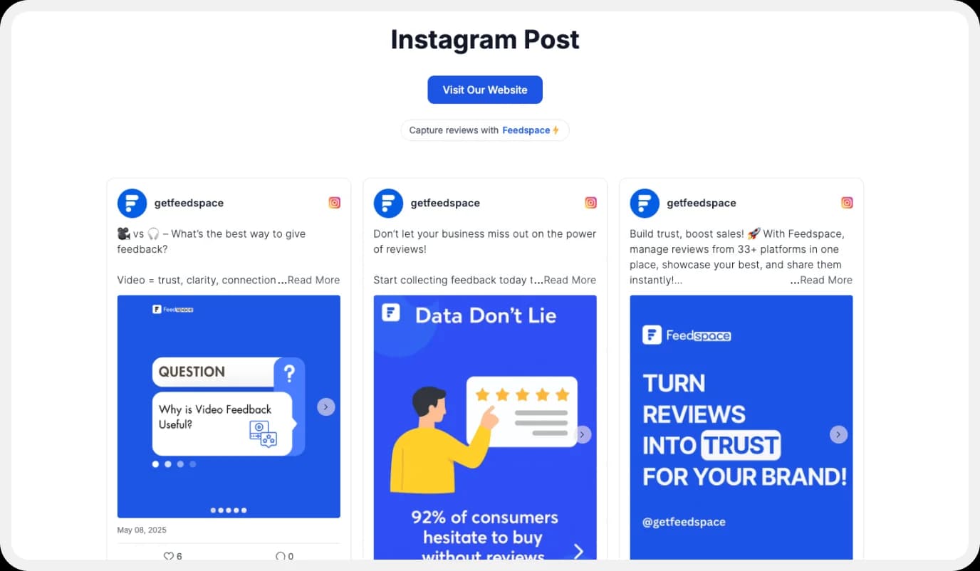 Feedspace Wall of Love displaying Instagram post