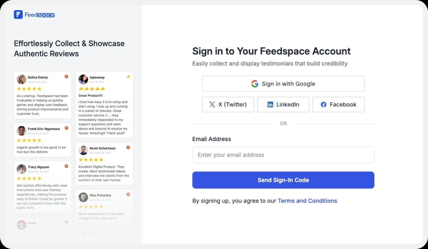 Sign-up to create a new Feedspace account