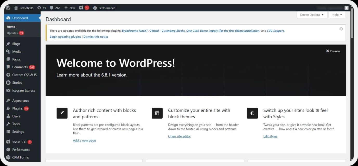 Logging in to the WordPress dashboard to add Google Reviews