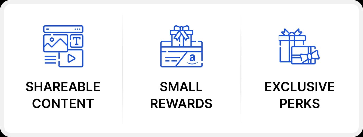 Visual showing tips to encourage customer testimonials, including shareable video clips, branded gifts or Amazon vouchers, and exclusive discounts