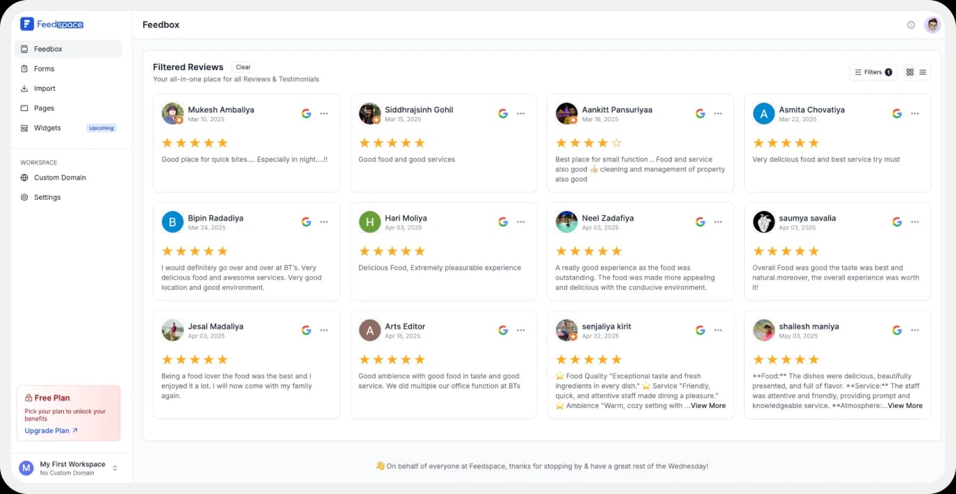 Manage incoming and imported reviews in Feedspace dashboard