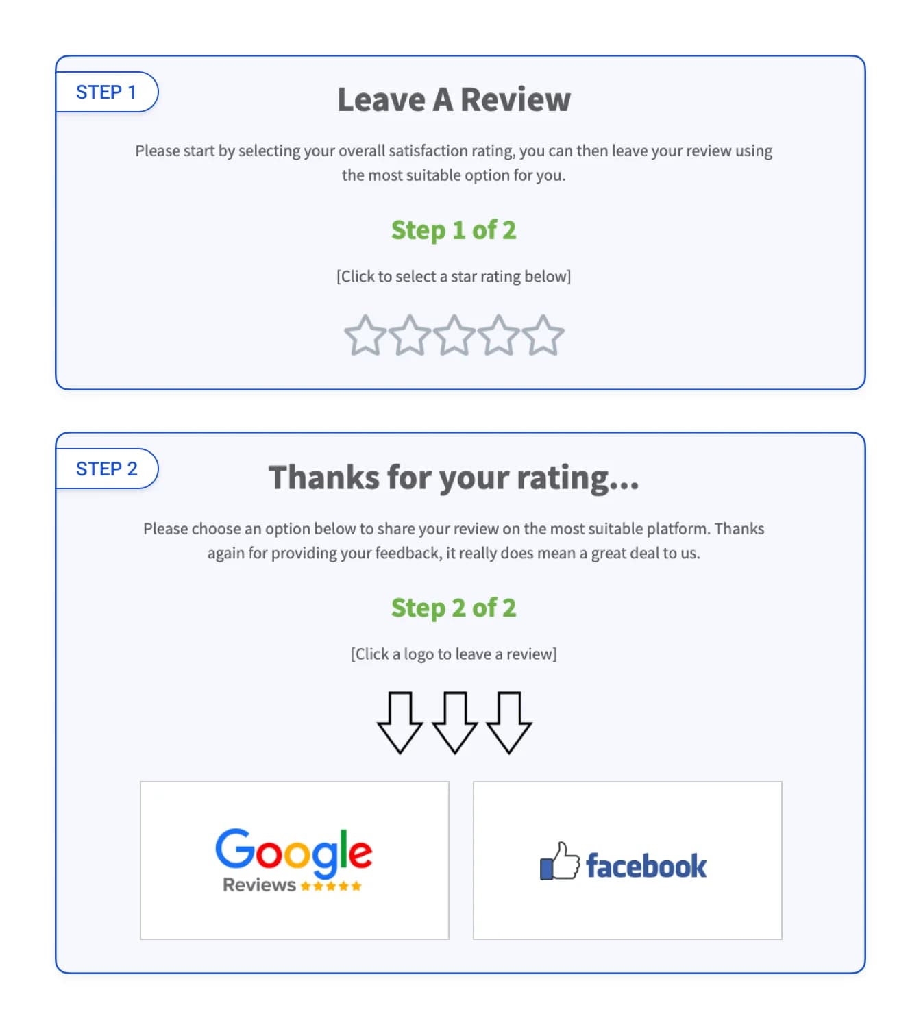 Collect reviews from Google and Facebook on your website