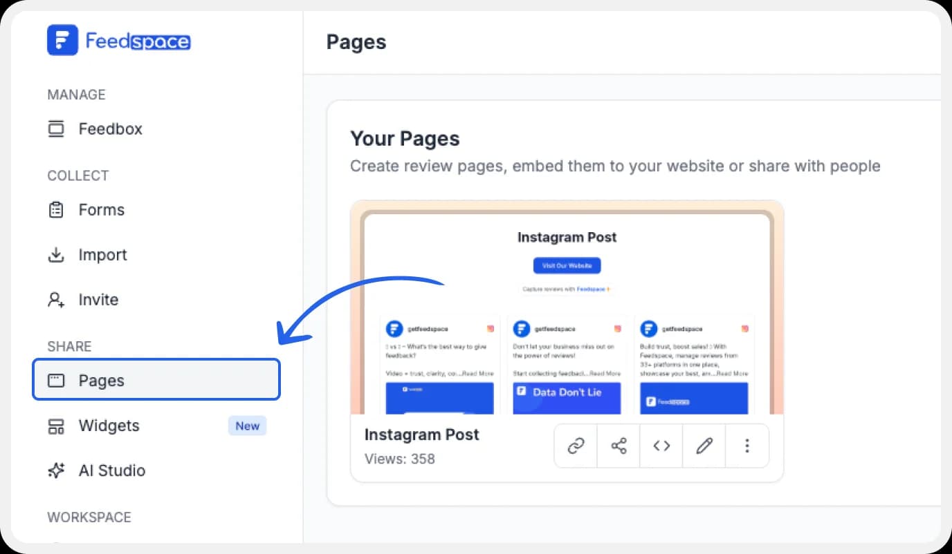 Access pages for embedding