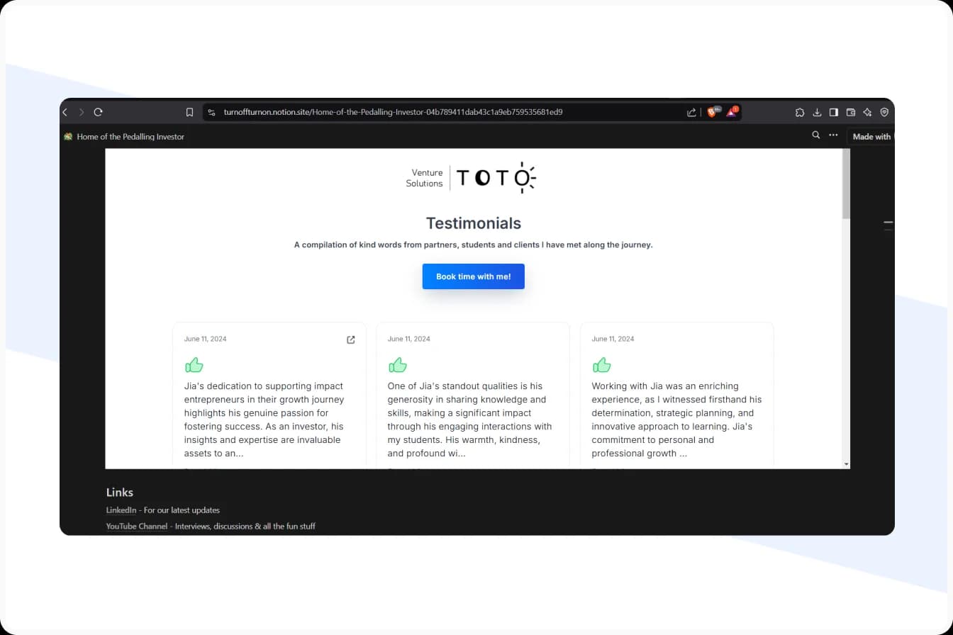 example of testimonials on the website