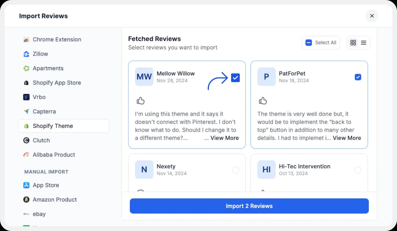 Import Shopify Theme Reviews to Feedspace
