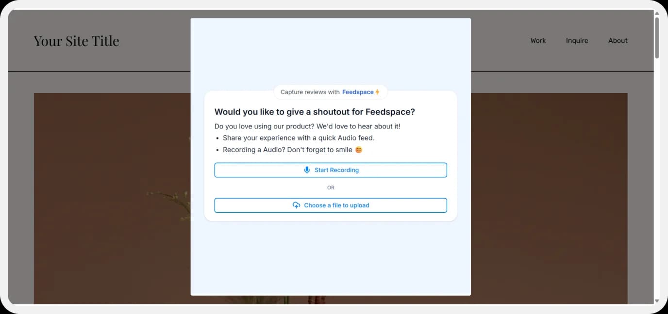 Review form added on Squarespace website using Feedspace
