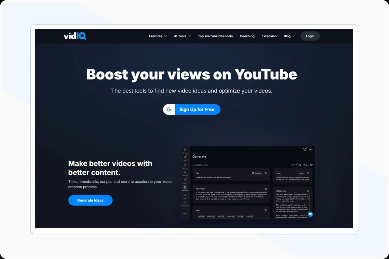 VidIQ SEO optimization tool for YouTube analytics and keyword research