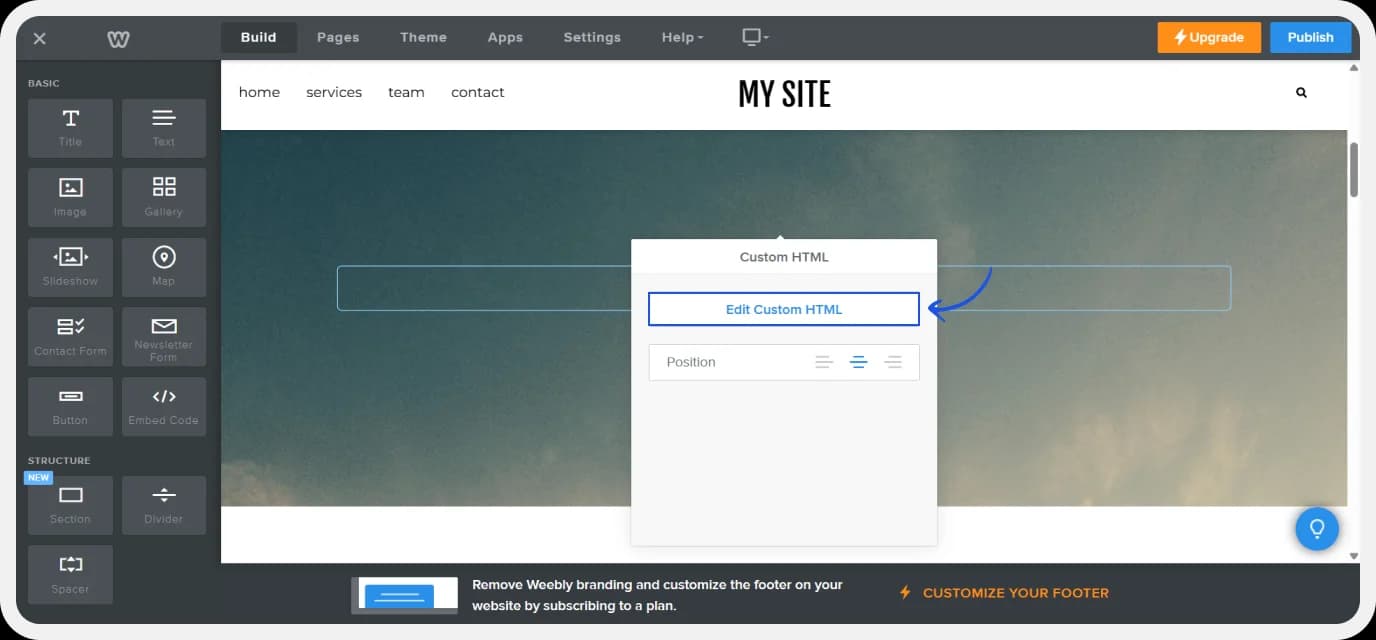 Clicking on Edit Custom HTML to add the review form script