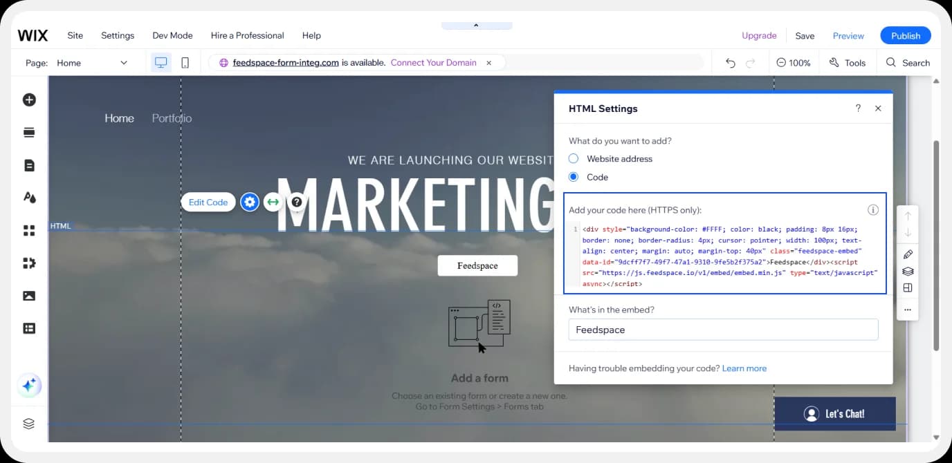 Pasting the review form pop-up script with inline styling in Wix