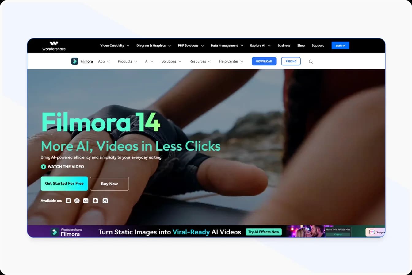 Wondershare Filmora video editing interface