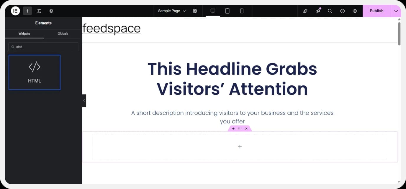 Drag HTML widget to new block in Elementor