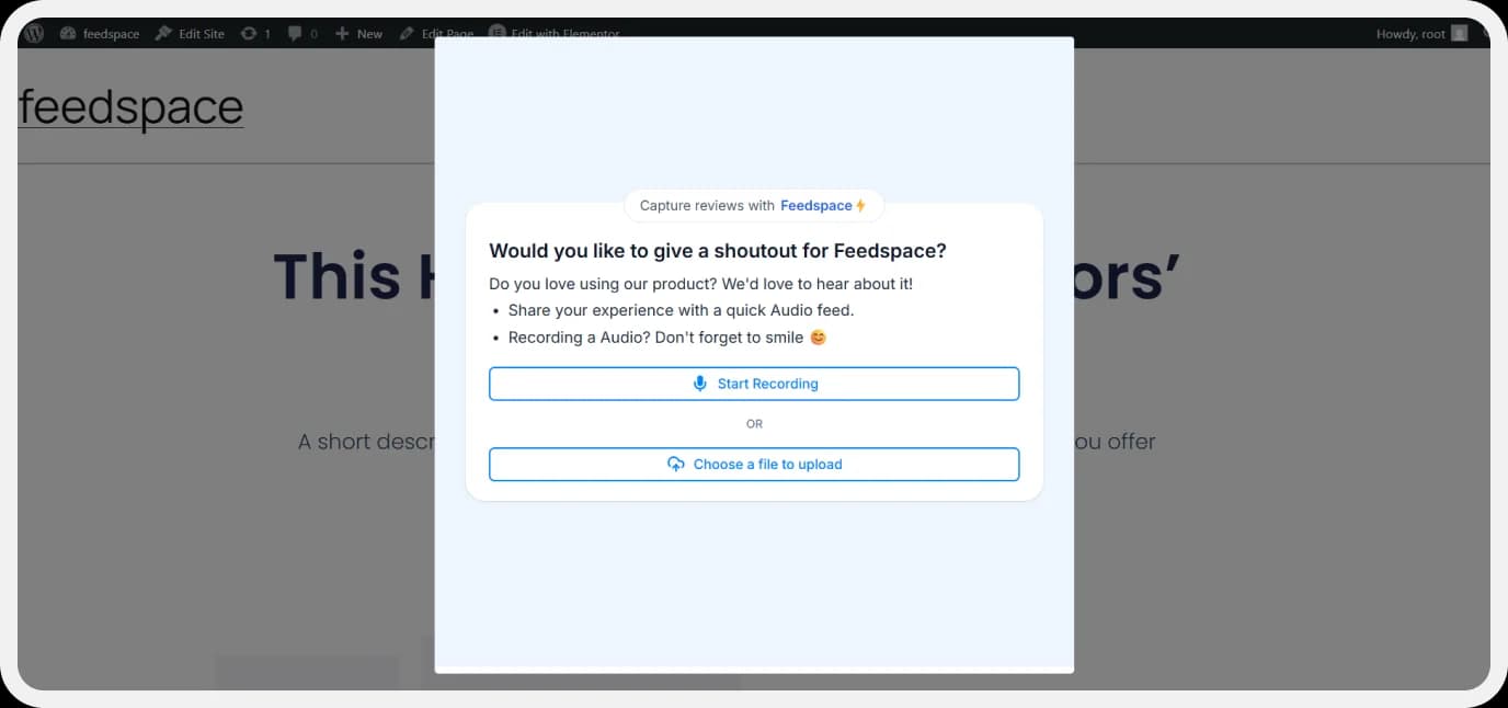 Pop-up review form displayed after clicking button on