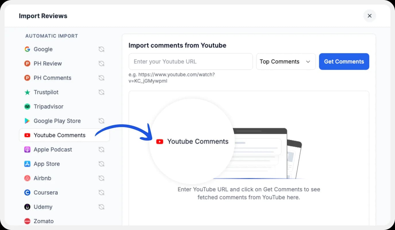 platforms list to import comments to Feedspace.