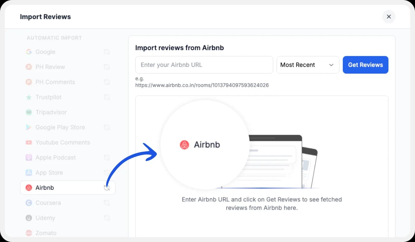 Platforms available for importing reviews to Feedspace