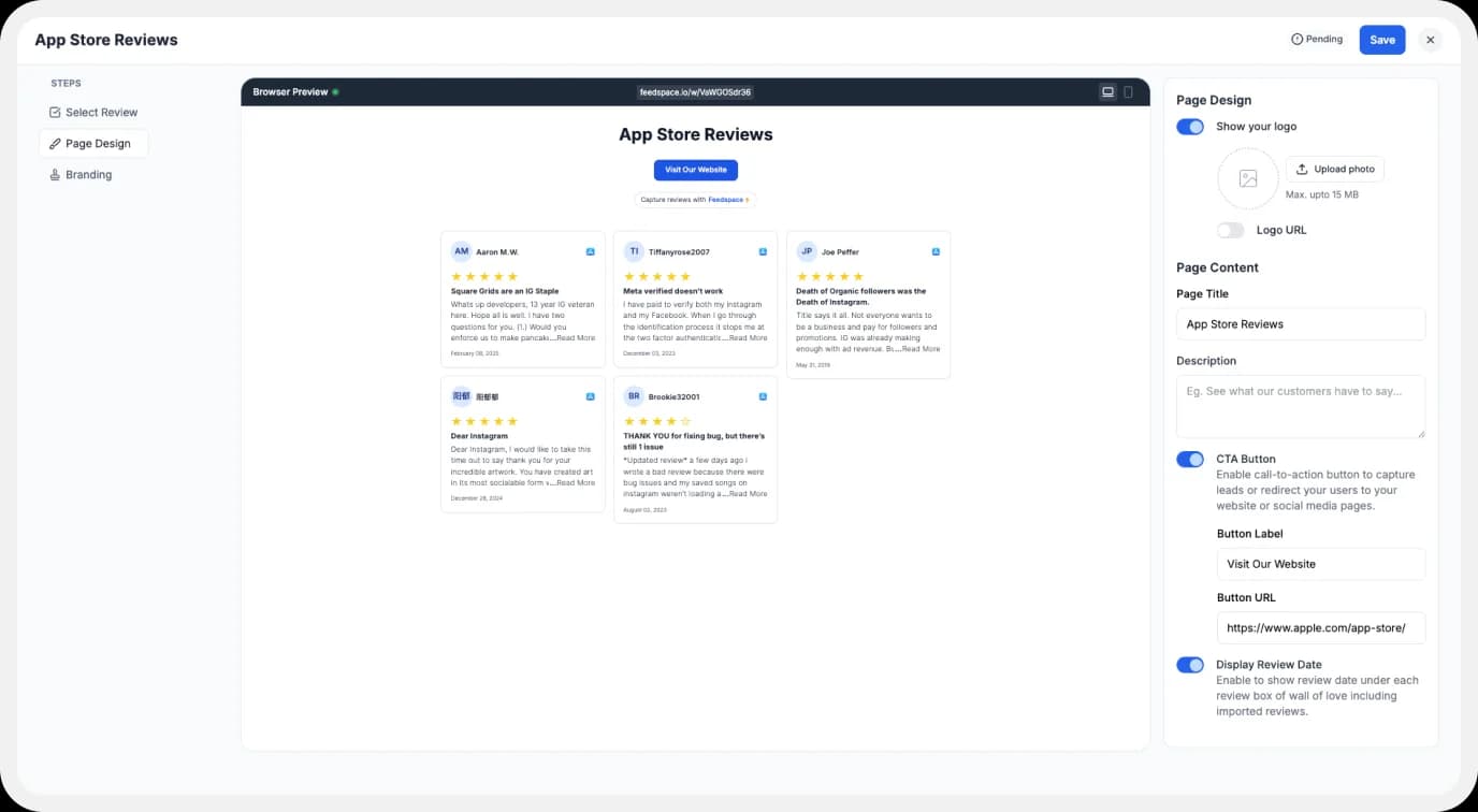 personalizing Wall of Love made using App Store reviews