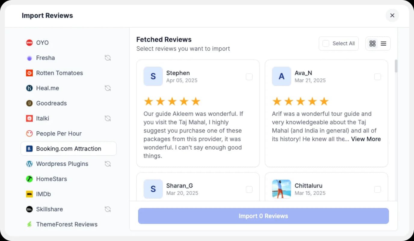 Import booking.com attractions reviews to Feedspace
