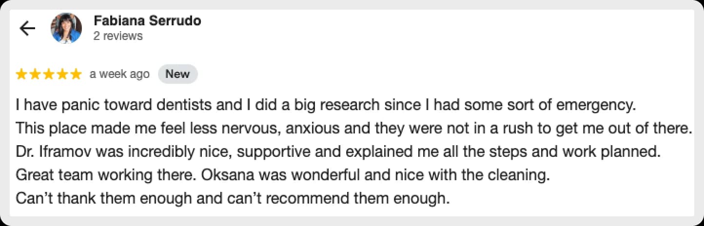 Positive dentist experience during an emergency