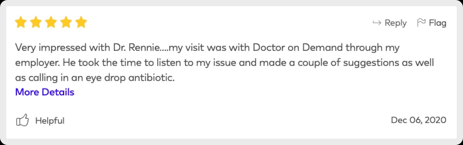Positive review of Dr. Rennie from Doctor on Demand