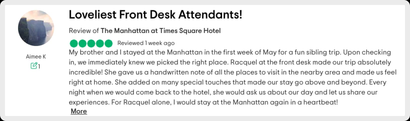 Aimee K.'s review of The Manhattan at Times Square Hotel.