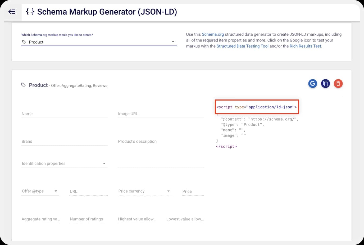 JSON schema code snippet for displaying star ratings in search