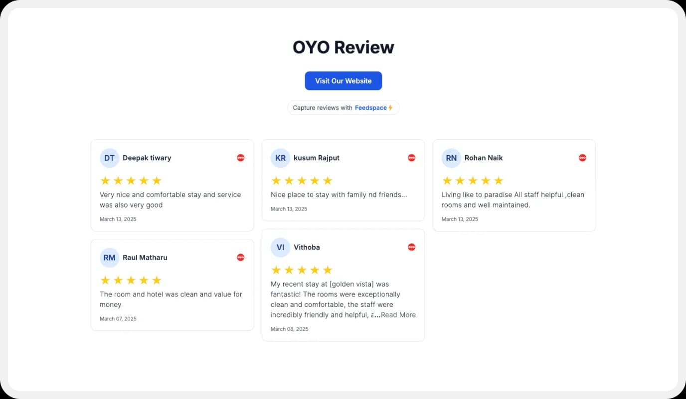 Wall of Love made using OYO Reviews