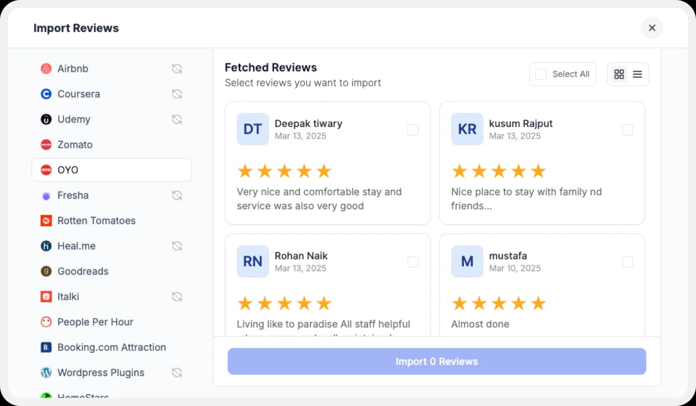 Importing reviews from OYO