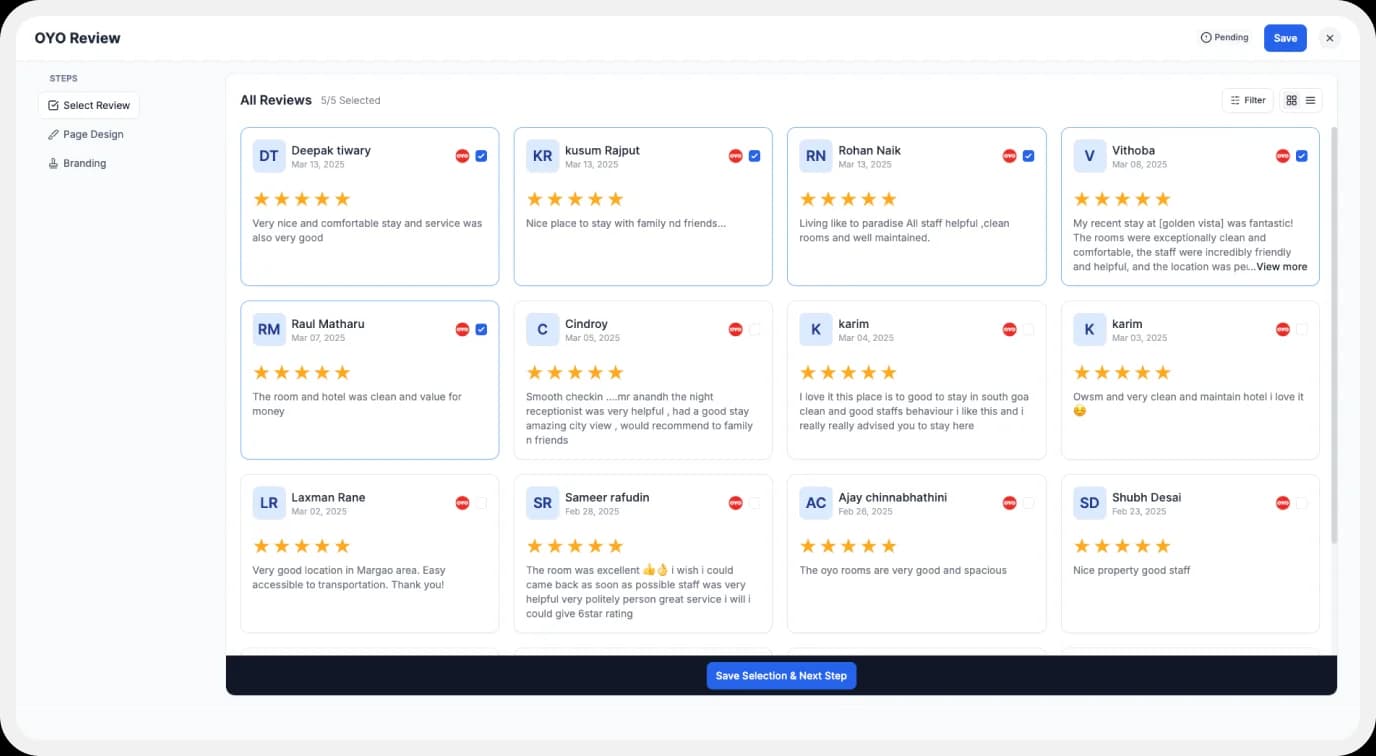 OYO reviews to add on website using wall of love