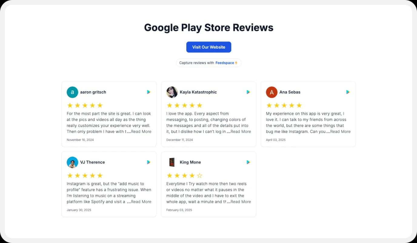 Create Wall of Love with play store Reviews
