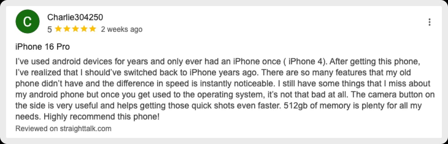 Charlie304250's review of the iPhone 16 Pro