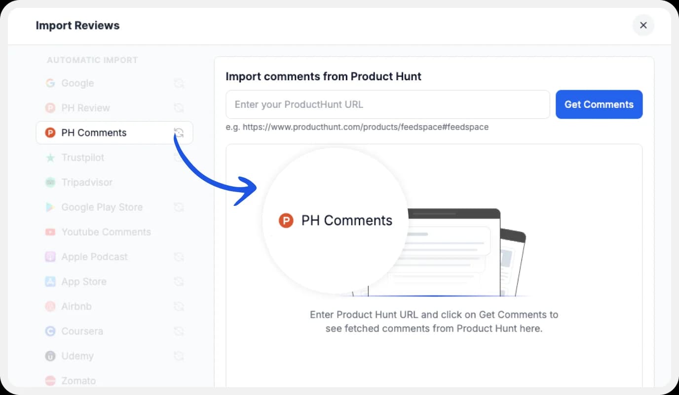 Supported platforms for importing user comments